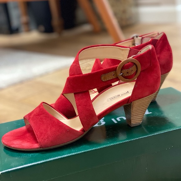Paul Green Shoes Paul Green Red Suede Sandal Heels Poshmark